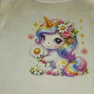 NWOT - Handmade White New Born Bodysuit - Unicorn Flowers